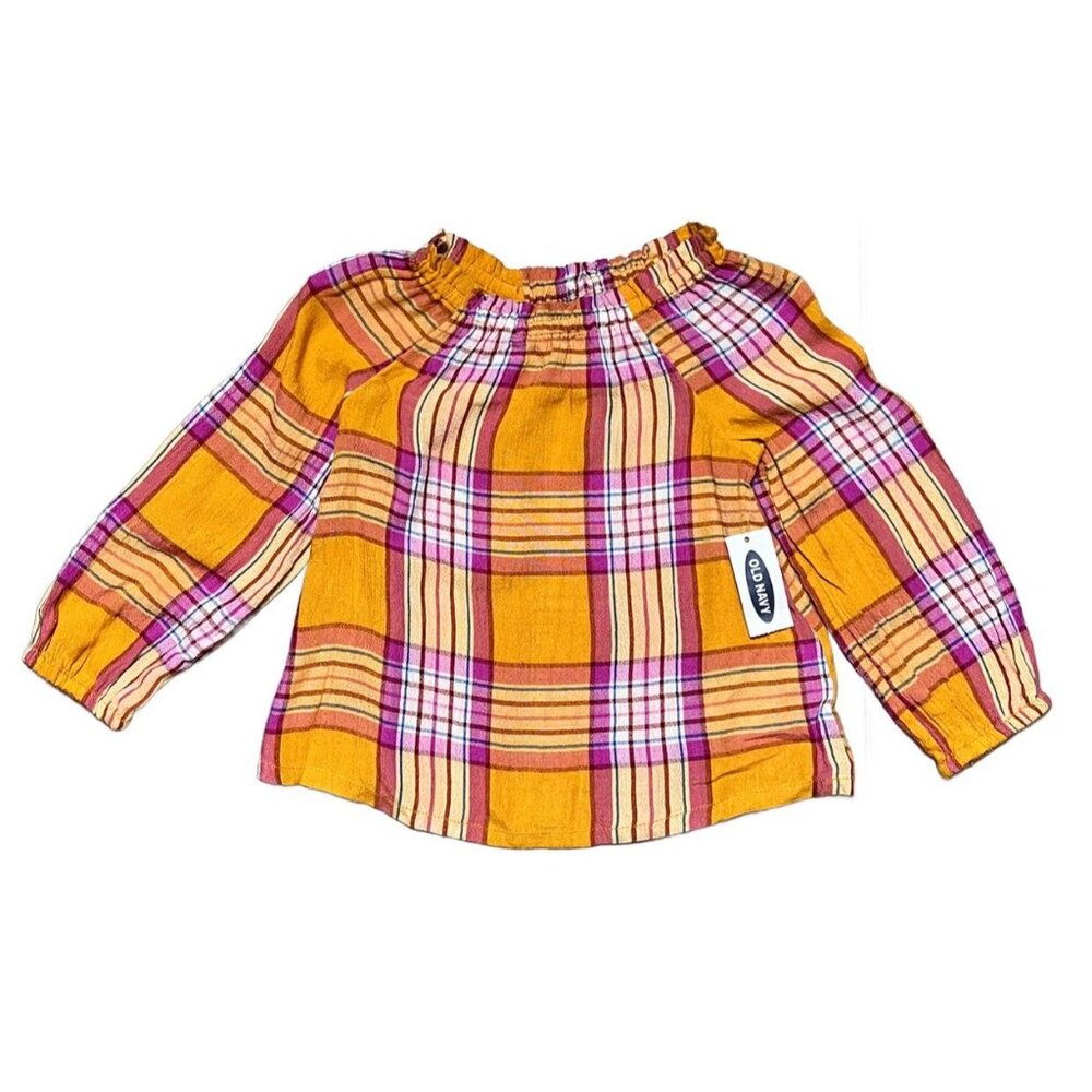 Old Navy Plaid Balloon Sunflower Gold Top